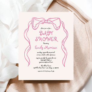 Budget Whimsical Quirky Blush Pink Bow Baby Shower Flyer