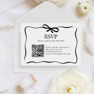 BUDGET Whimsy Black Bow Tie Wedding QR Code Rsvp Enclosure Card