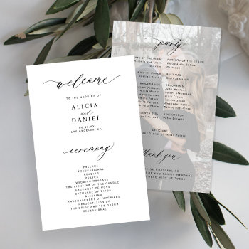 Budget White Black Elegant Photo Wedding Program by invitations_kits at Zazzle