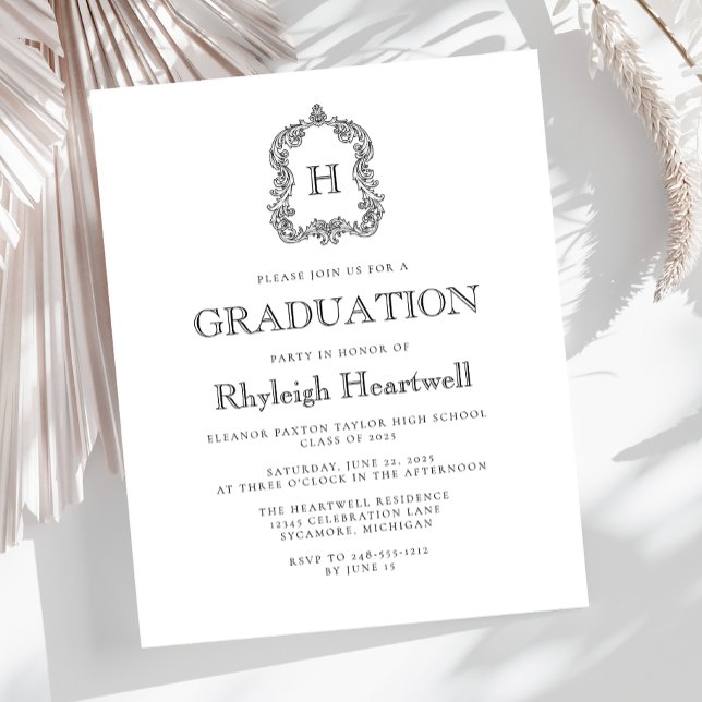 Budget White Black Monogram Crest Graduation Party (Creator Uploaded)