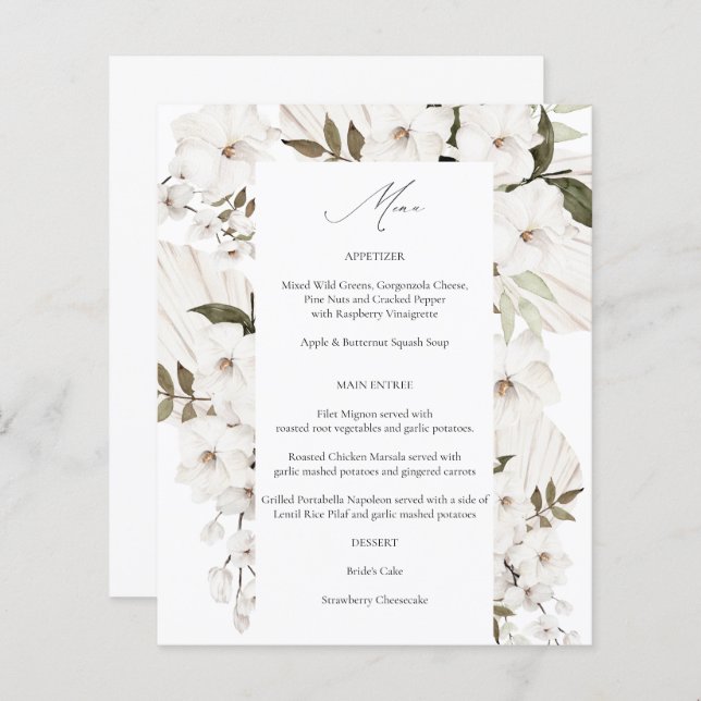 Budget White Boho Floral Menu 2 (Front/Back)