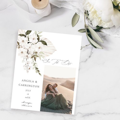 Budget White Boho Floral Save the Date Photo Flyer