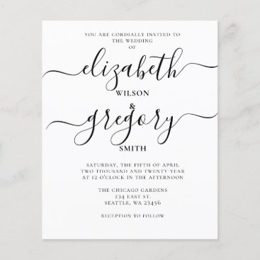 Budget White Calligraphy Wedding Invitation