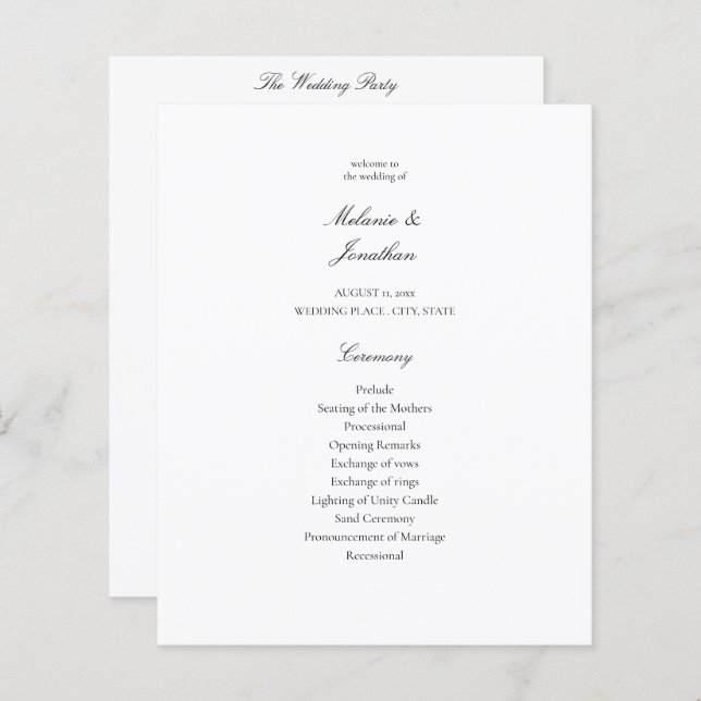 Budget White Elegant Wedding Program (Front/Back)