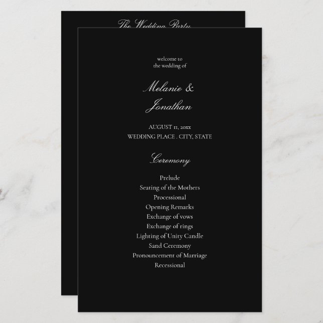 Budget White Elegant Wedding Program - Black MED (Front/Back)