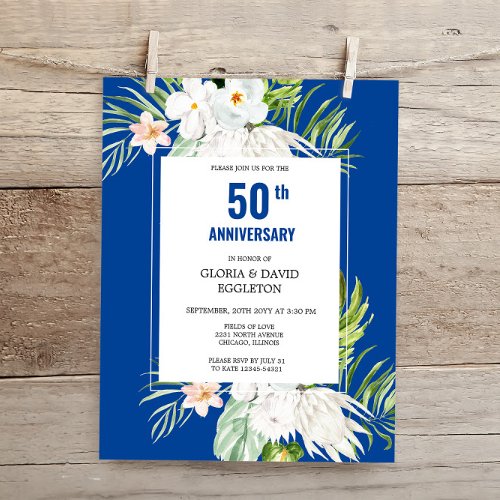 Budget White Floral 50th Anniversary Invitation