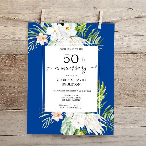 Budget White Floral 50th Anniversary Invitation