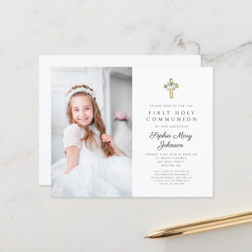 Budget White Floral Cross Photo First Communion 