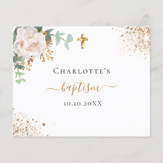 Budget white floral eucalyptus baptism RSVP (Back)