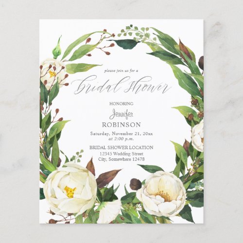 Budget White Floral  Greenery Bridal Shower Flyer