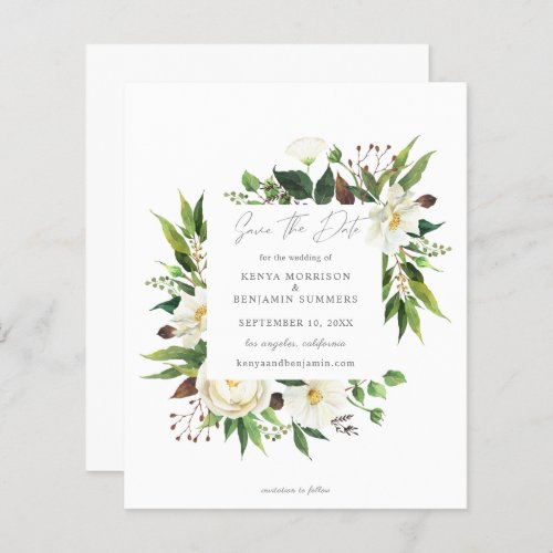 Budget White Floral  Greenery Save the Date