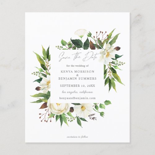 Budget White Floral  Greenery Save the Date Flyer