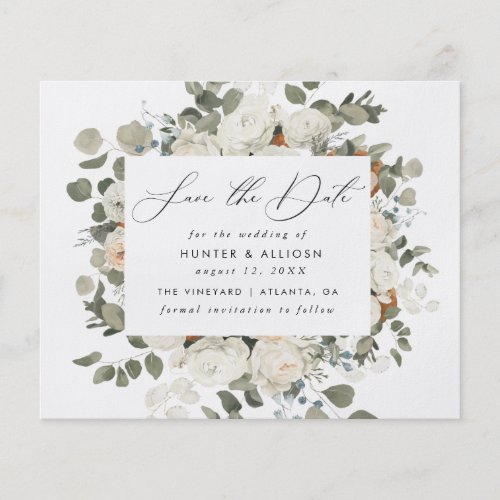 BUDGET White Floral Save the Date Flyer