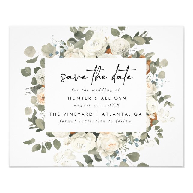 BUDGET White Floral Save the Date Flyer (Front)