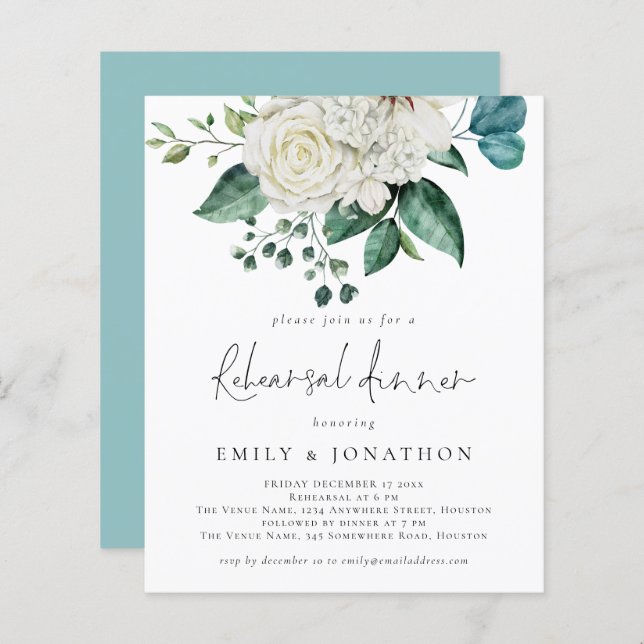 Budget White Florals Eucalyptus Rehearsal Dinner (Front/Back)