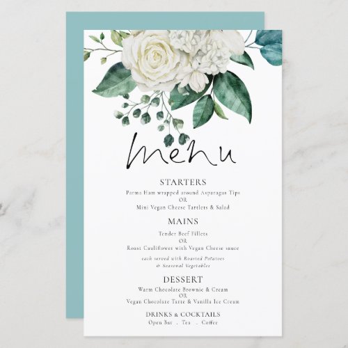 Budget White Florals Eucalyptus Wedding Menu