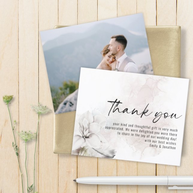 Budget White Florals Photo Wedding Thank You (Creator Uploaded)