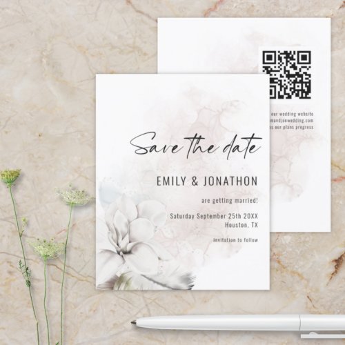 Budget White Florals QR Wedding Save the Date