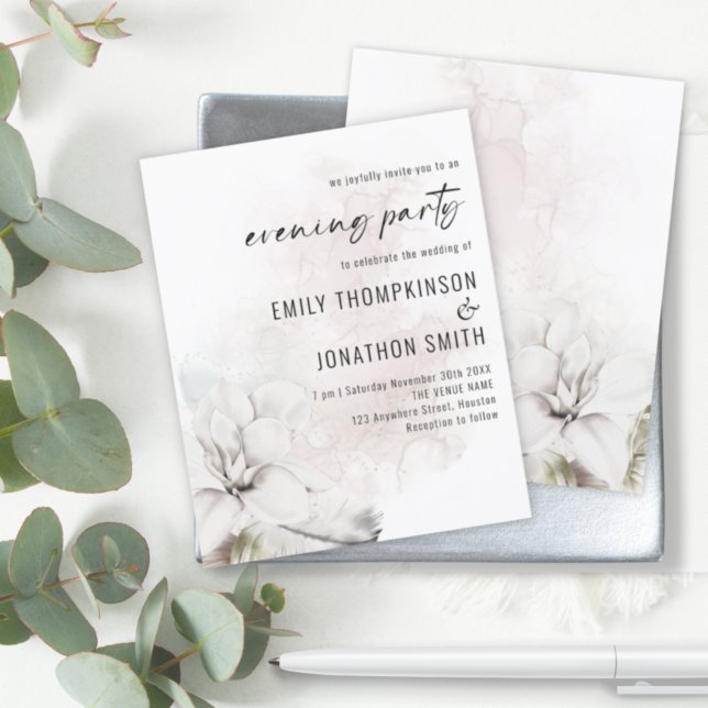 Budget White Florals Wedding Evening Party Invite (Creator Uploaded)