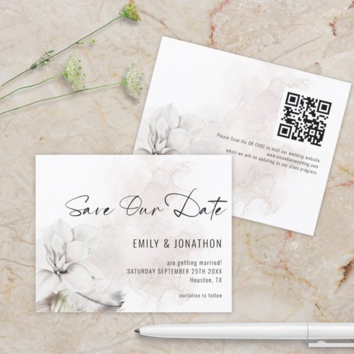 Budget White Florals Wedding QR Code Save Our Date