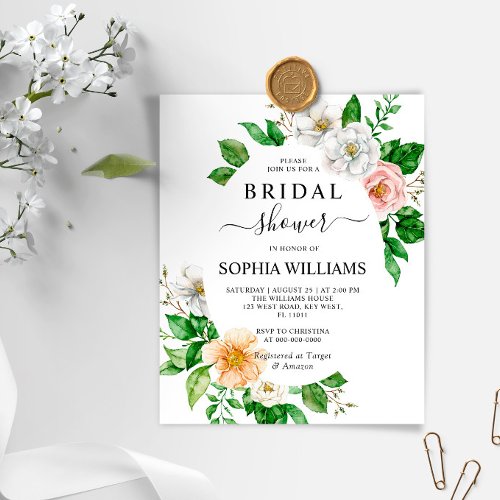 Budget White Flower Frame Bridal Shower Invitation