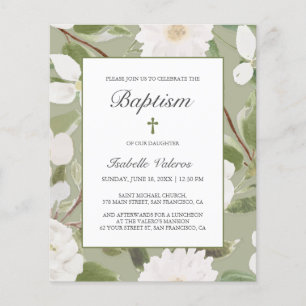 BUDGET White Flowers leaves green BAPTISM