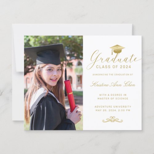 Budget White Gold Formal Script Photo Graduation 