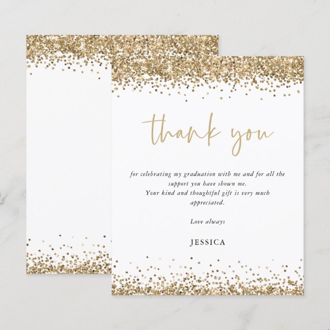 Budget White Gold Glitter 2024 Graduation Thanks (Front/Back)