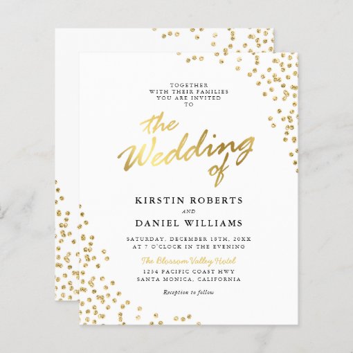 Budget White Gold Glitter Wedding Invitation | Zazzle