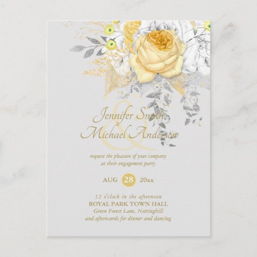 Budget White Gold Roses Glitter Foil Ampersand Postcard