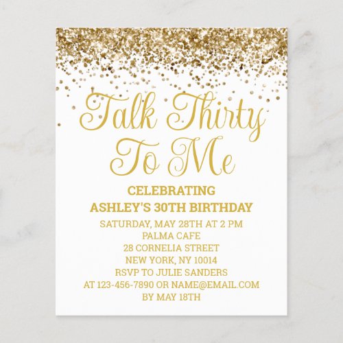 Budget White Gold Talk Thirty To Me Party Invite
