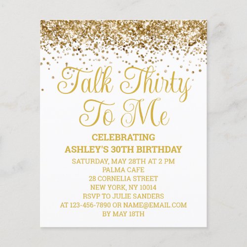 Budget White Gold Talk Thirty To Me Party Invite