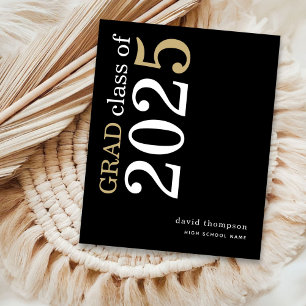 Budget White Gold Text 2025 Grad Announcement