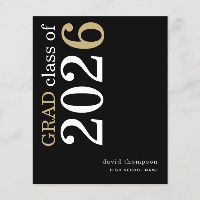 Budget White Gold Text 2026 Grad Announcement (Front)