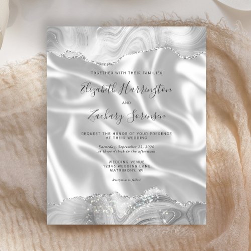 Budget White Gray Silver Agate White Silk Wedding