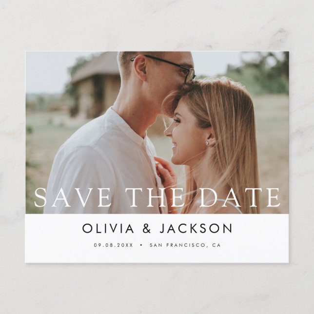 Budget White Lettered Save the Date Photo Flyer (Front)