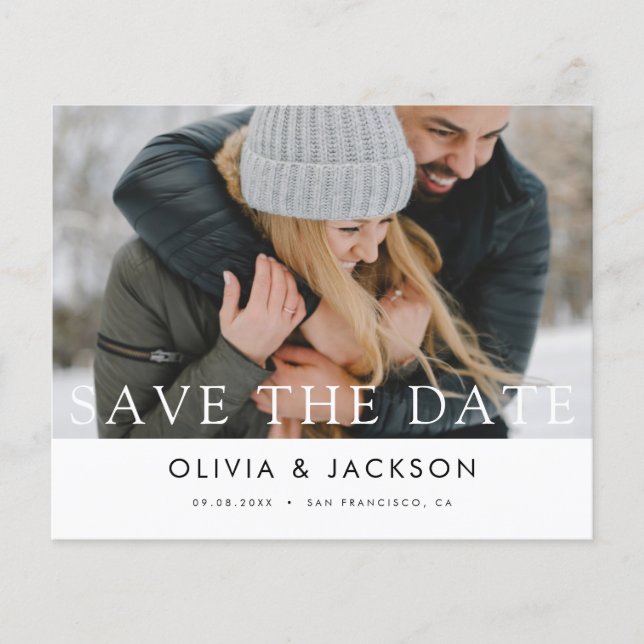 Budget White Lettered Save the Date Photo Flyer (Front)