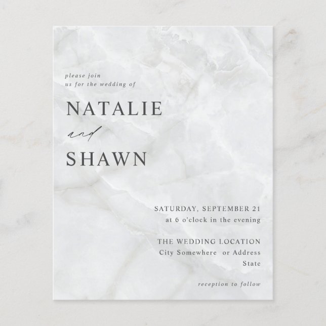 Budget White Marble Wedding Flyer (Front)