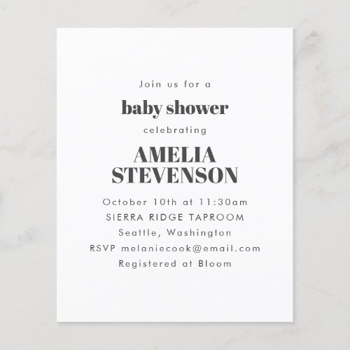 Budget White Minimalist Baby Shower Invitation 