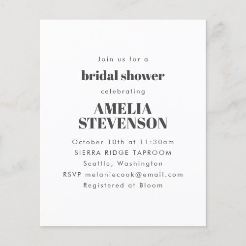 Budget White Minimalist Bridal Shower Invitation 