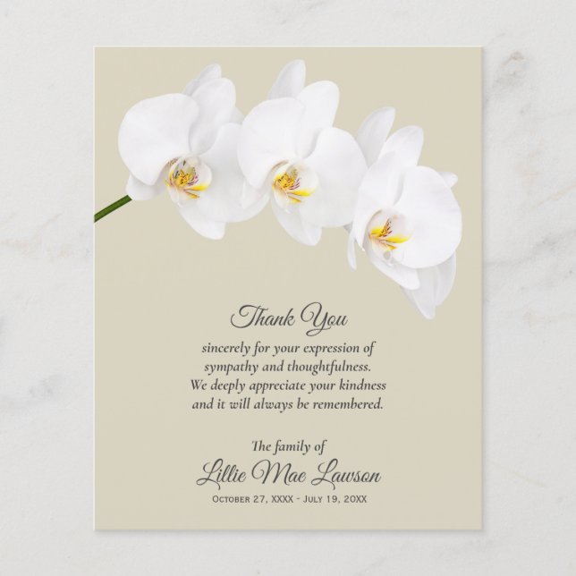 Budget White Orchid Funeral Memorial Thank You Flyer (Front)