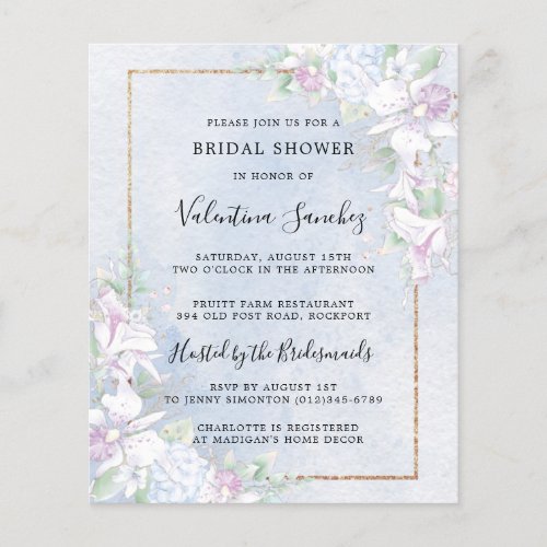 Budget White Orchids Blue Bridal Shower Invitation