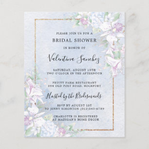 Budget White Orchids Blue Bridal Shower Invitation