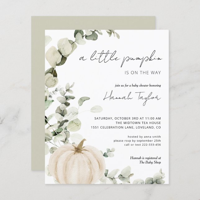 Budget White Pumpkin Fall Baby Shower Invitation (Front/Back)