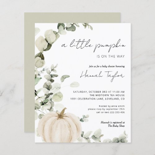 Budget White Pumpkin Fall Baby Shower Invitation