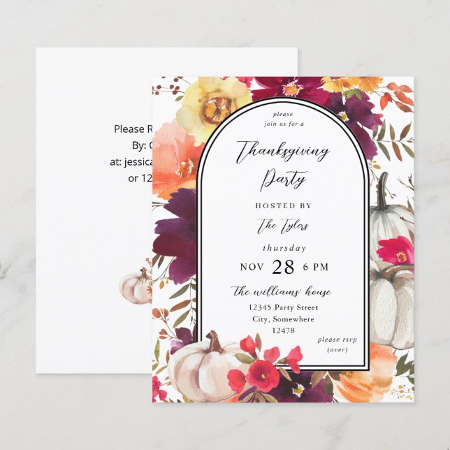 Budget White Pumpkin Fall Floral Thanksgiving (Front/Back)