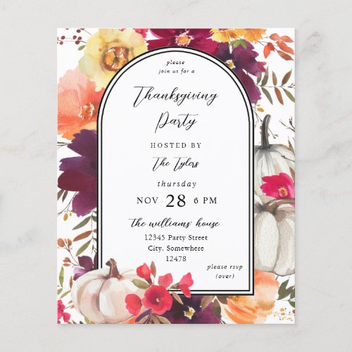 Budget White Pumpkin Fall Floral Thanksgiving Flyer