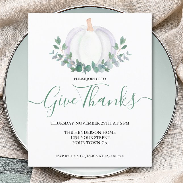 Budget White Pumpkin Thanksgiving Invitation (Creator Uploaded)