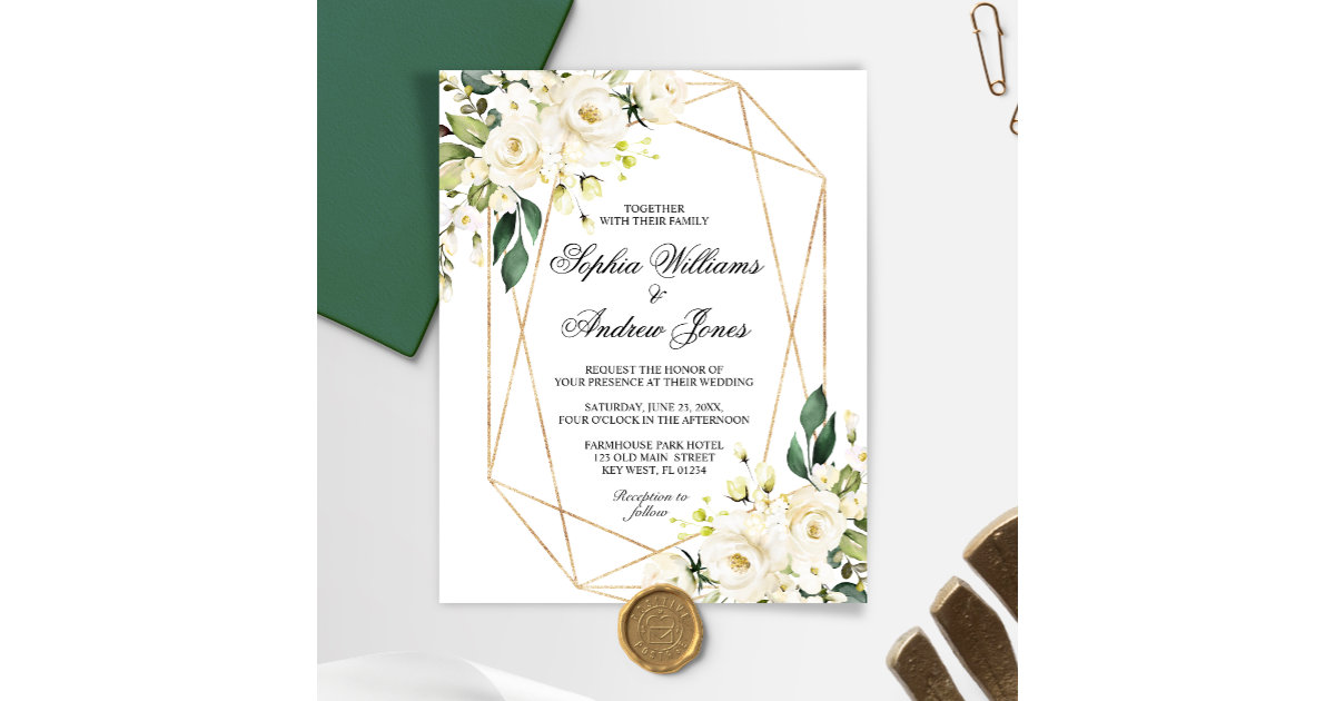 BUDGET Wedding Invitation, Red Gold Eucalyptus, Zazzle