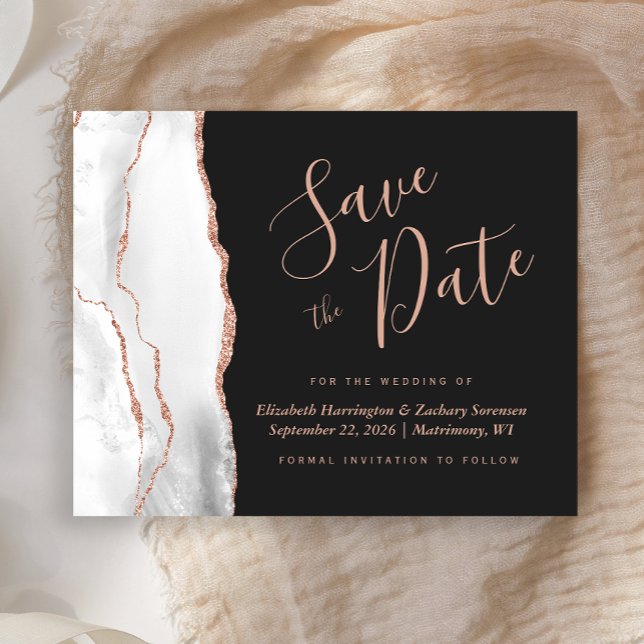Budget White Rose Gold Agate Dark Save the Date (Creator Uploaded)